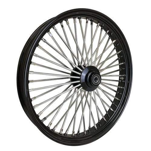 Attitude Inc Wheel, Front, MaxSpoke, Black/Chrome Harley-Davidson® Narrow Glide, 21 x 2.15 in., Single Disc, 3/4 in.axle