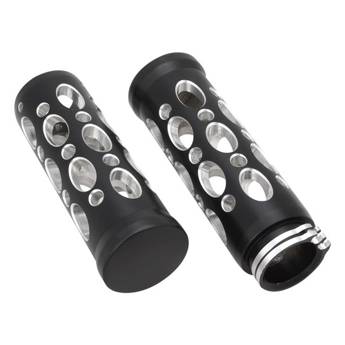 Attitude Inc Billet Handle Bar Grips, Hand Grips For Harley ,Grater Style, Black Machined, Set